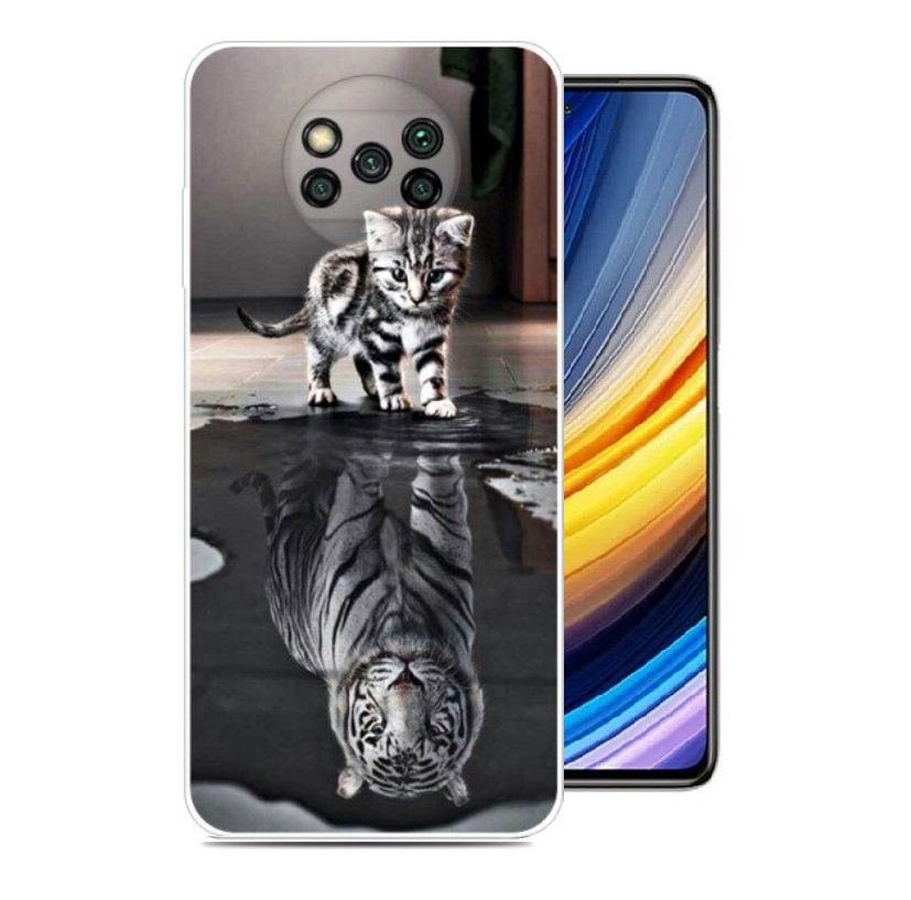 Funda Silicona transparente Pocophone Poco X3 Pro gato espejo
