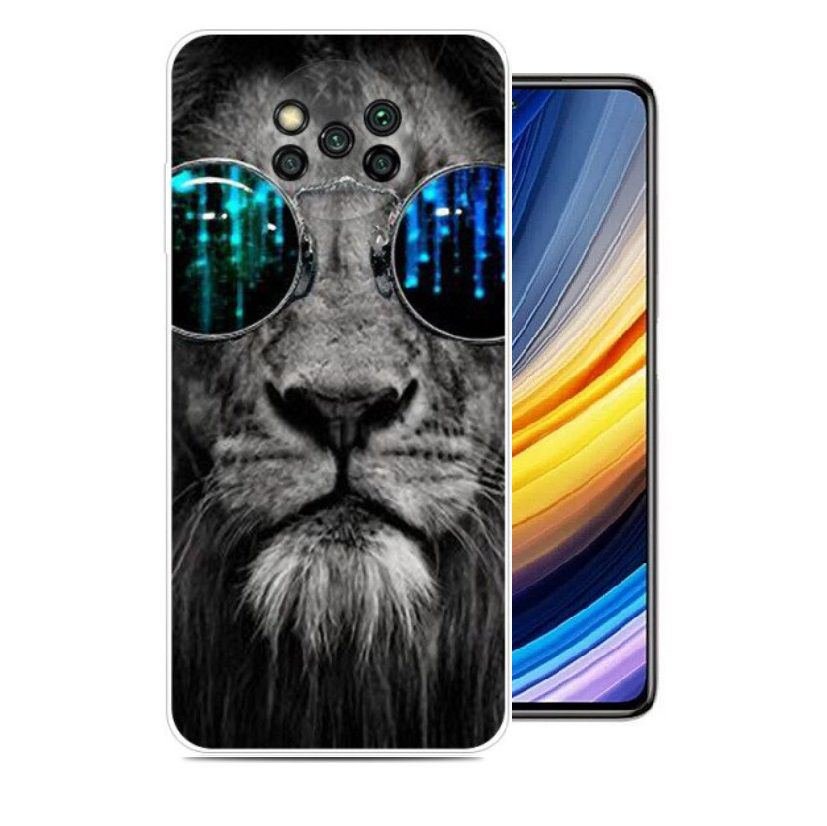 Funda Silicona transparente Pocophone Poco X3 Pro leon con gafas
