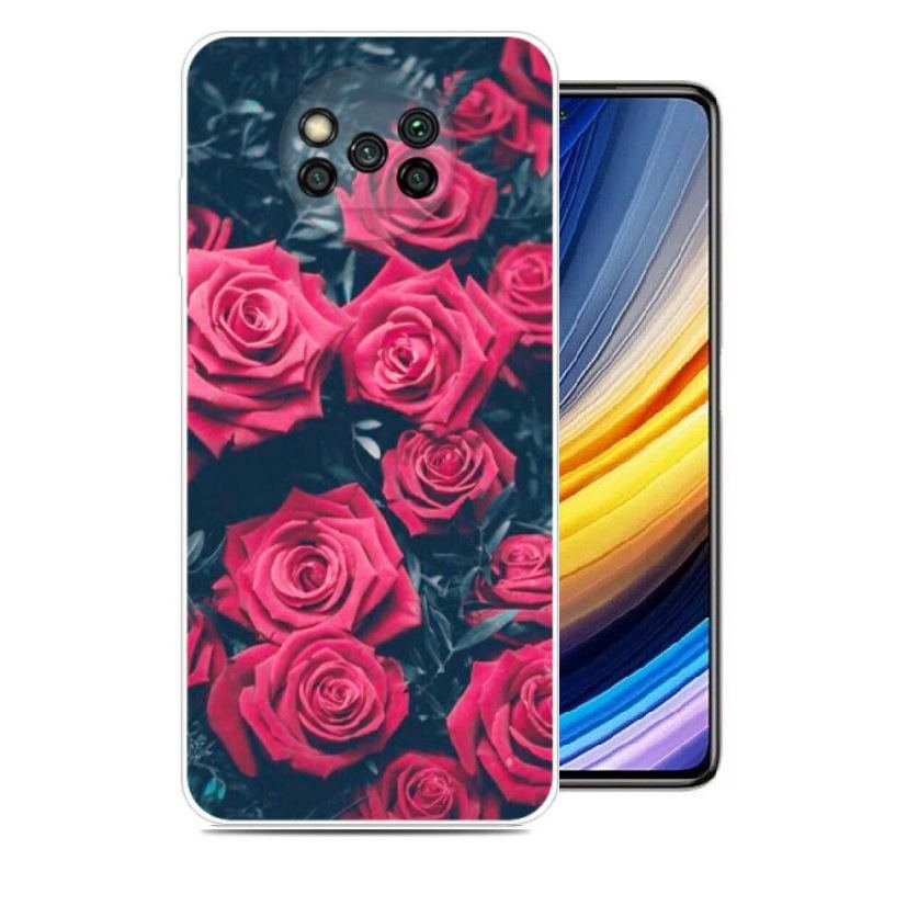 Funda Silicona transparente Pocophone Poco X3 Pro rosas