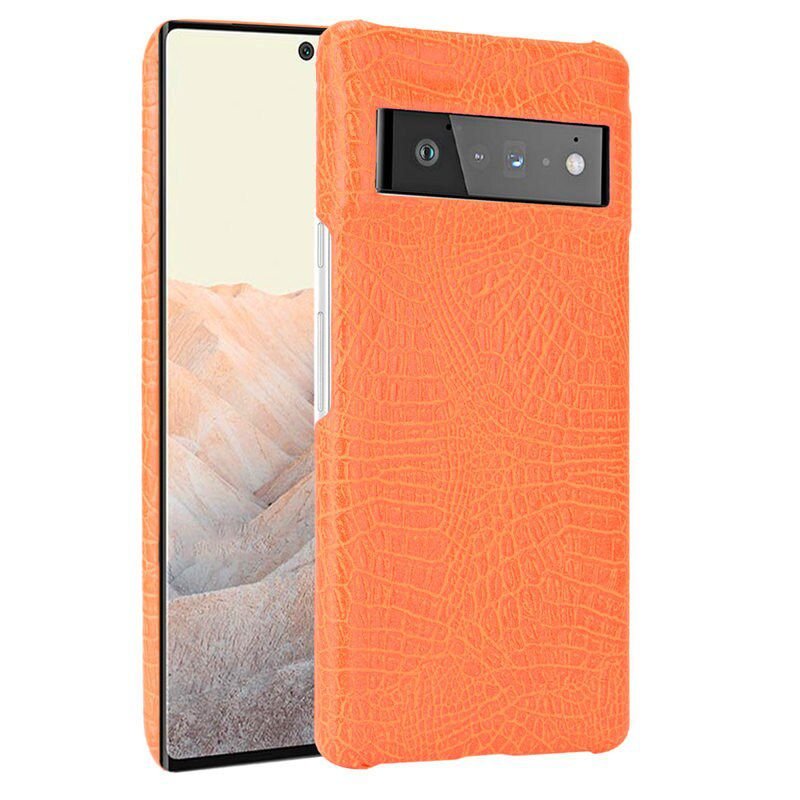 Carcasa Google Pixel 6 Pro Cuero Estilo Croco Naranja