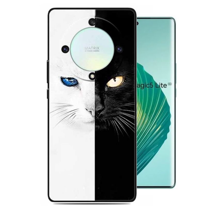 Funda Honor Magic5 Lite Gel Dibujo Gato Blanco & Negro
