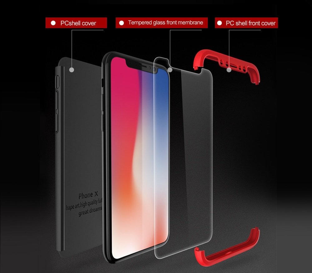 Carcasa iPhone X 3 en 1 con crisal templado Run.