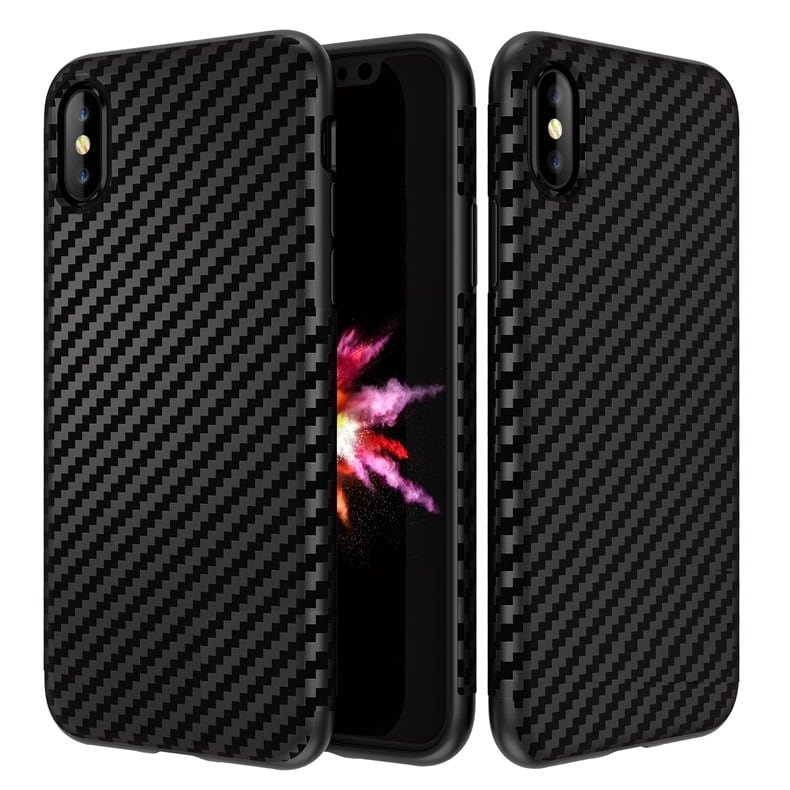 Funda FIbra Carbono Iphone X Flexible Negra.