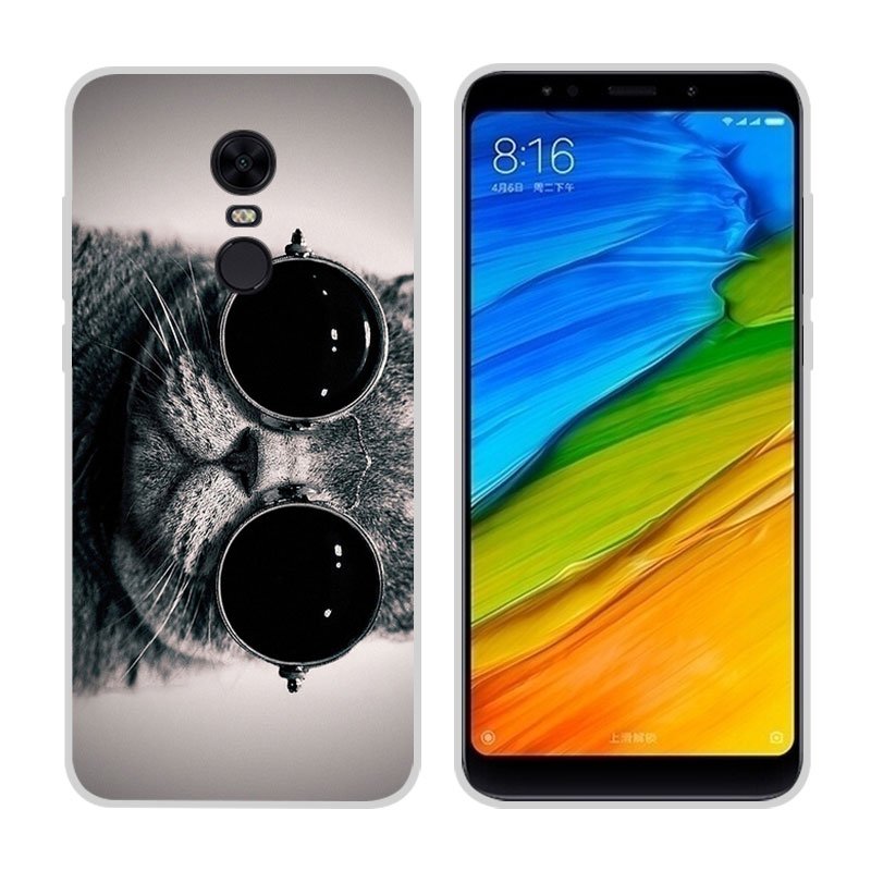 Funda Xiaomi Redmi 5 Plus Gel Dibujo Gato con Gafas