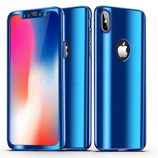 Funda Iphone X Aluminio 360 metalizada Completa Azul