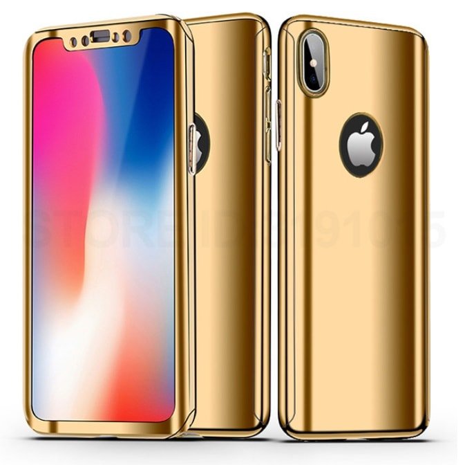 Funda Iphone X Aluminio 360 metalizada Completa Dorada