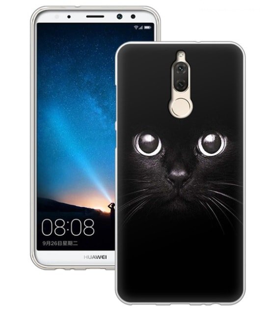 Funda Huawei Mate 10 Lite Gel Dibujo Gato Negro.