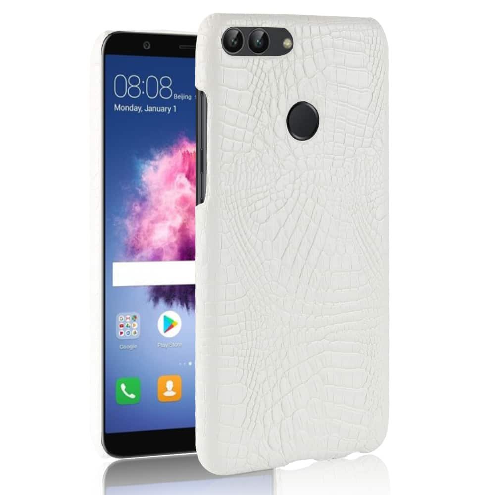 Funda carcasa cuero cocrodilo Blanca Huawei P Smart