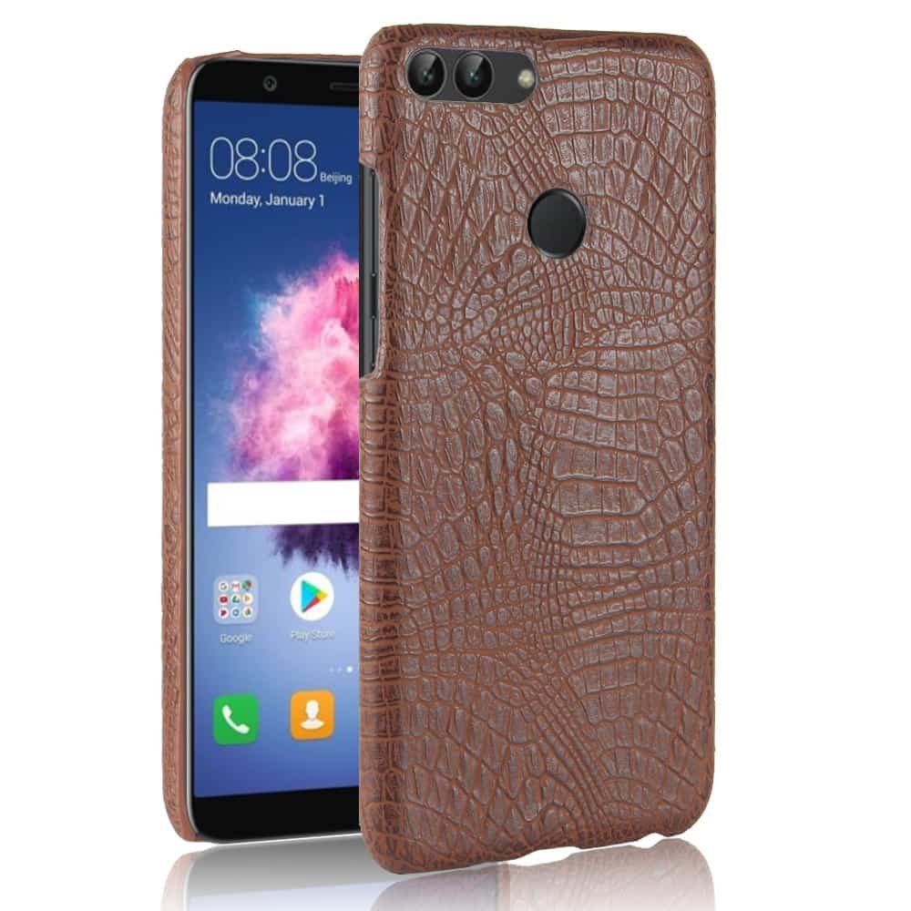 Funda carcasa cuero cocrodilo Marron Huawei P Smart