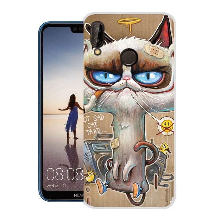 Funda Huawei P20 Lite Gel Dibujo Gato Feo de alta calidad.
