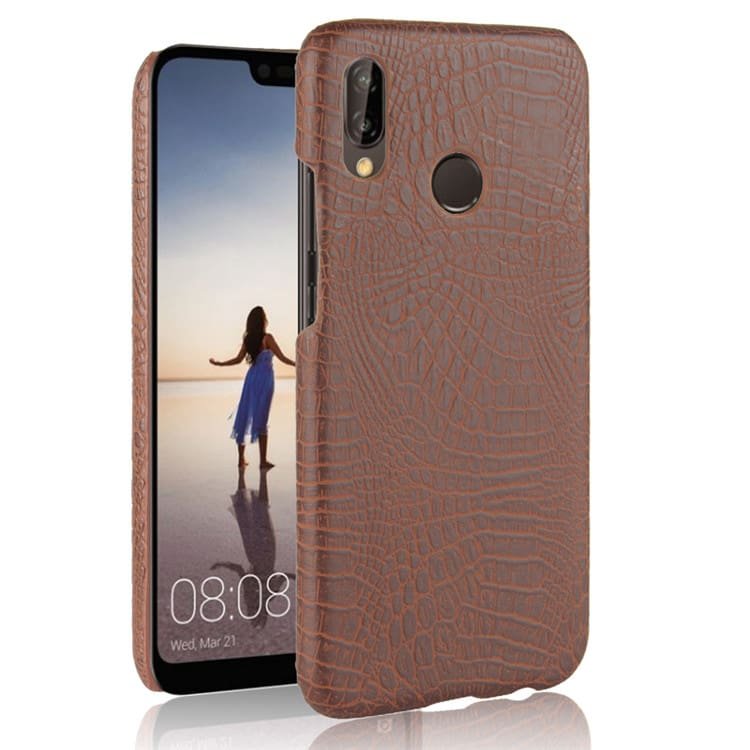 Funda carcasa cuero cocrodilo Marron Huawei P20 Lite