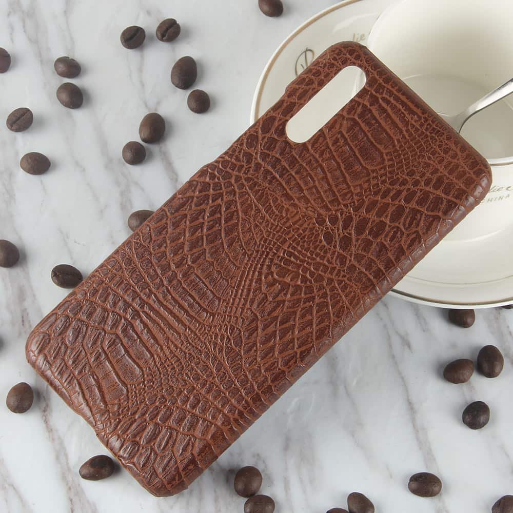 Funda carcasa cuero cocrodilo Marron Huawei P20