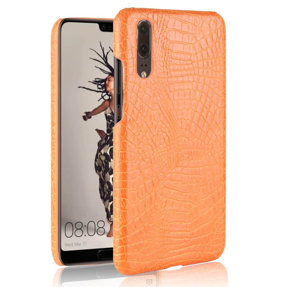 Funda carcasa cuero cocrodilo Naranja Huawei P20