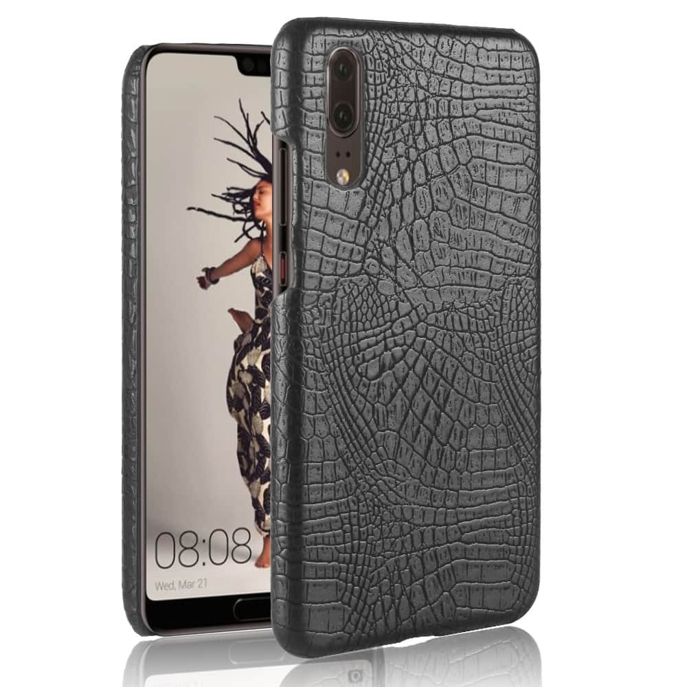 Funda carcasa cuero cocrodilo Negra Huawei P20