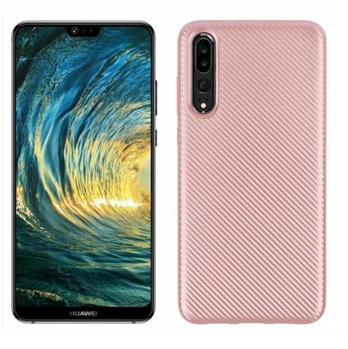 Funda Huawei P20 Pro TPU Fibra Carbono Rosa
