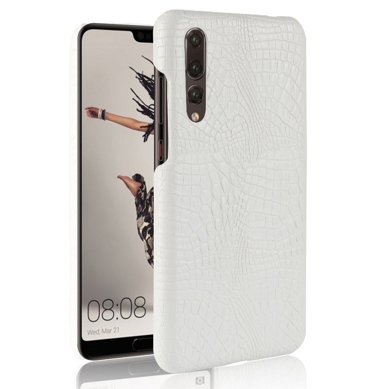 Funda carcasa cuero cocrodilo Blanca Huawei P20