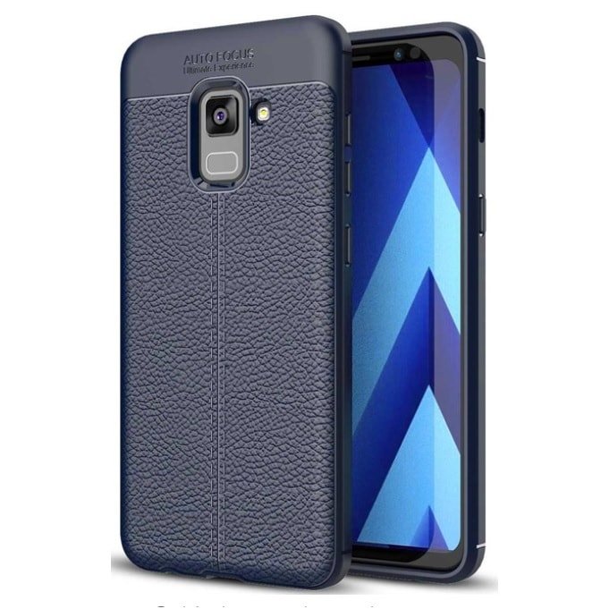 Funda Galaxy A8 2018 Gel Cuero 3D Azul.