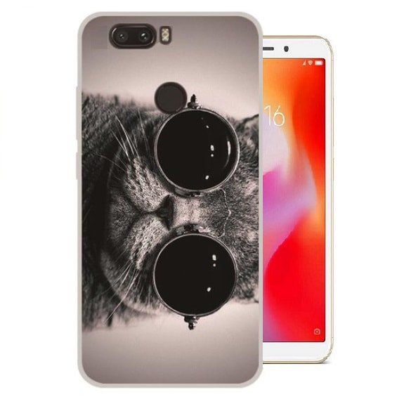 Funda Xiaomi Redmi 6 Gel Dibujo Gato con Gafas