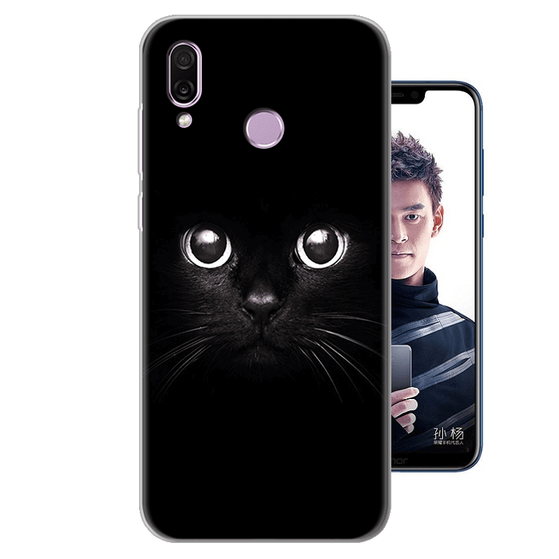 Funda Honor Play Gel Dibujo Gato Negro Indestructible de alta calidad.