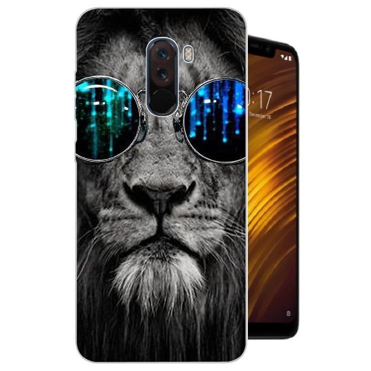 Funda Pocophone F1 Gel Dibujo Leon con Gafas Indestructible de alta calidad.