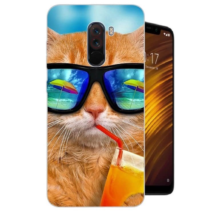 Funda Pocophone F1 Gel Dibujo Gato Playero Indestructible de alta calidad.
