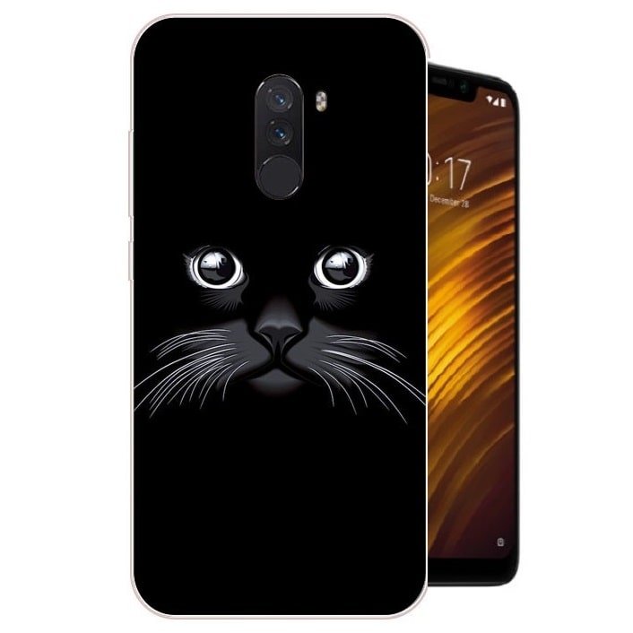Funda Pocophone F1 Gel Dibujo Gato Negro Indestructible de alta calidad.