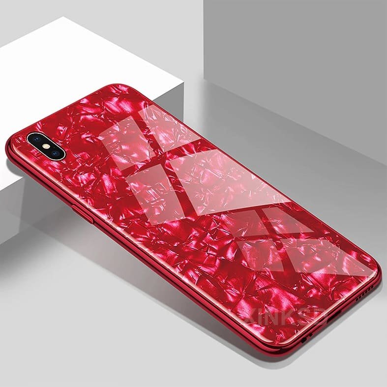 Funda 360 iPhone XS Marmol Templada Roja.