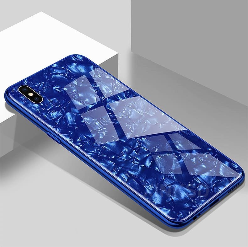 Funda 360 iPhone XS Marmol Templada Azul.