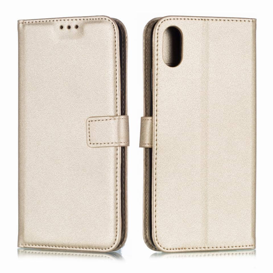 Funda cuero Flip iPhone XS Dorado