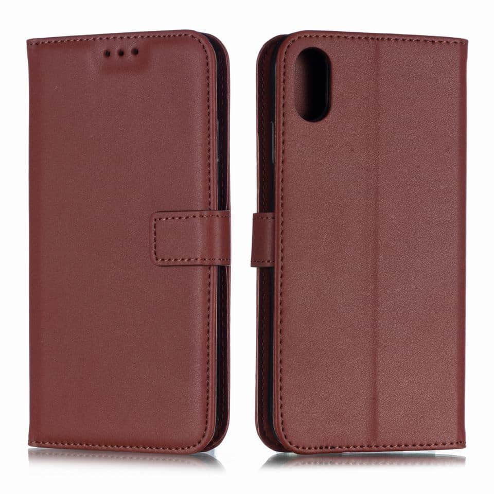 Funda cuero Flip iPhone XS Marron