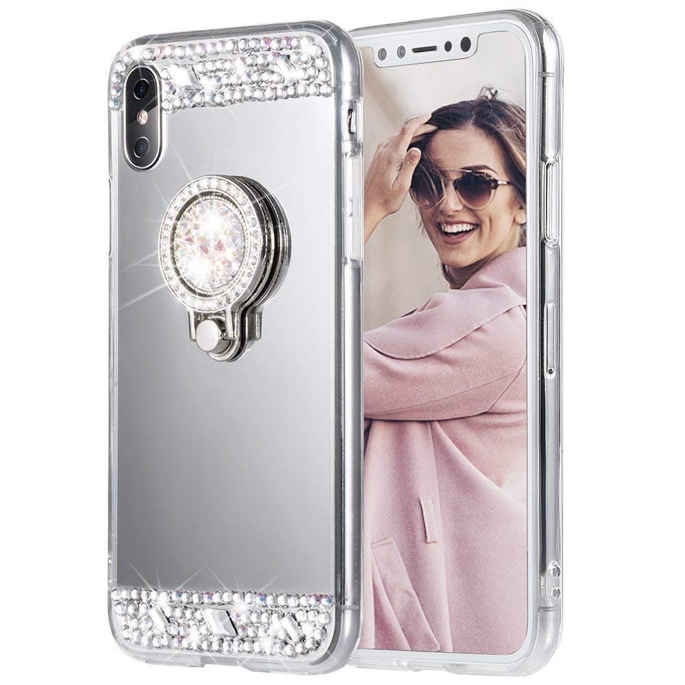 Carcasa iPhone XS Gris Diamantes Falsos
