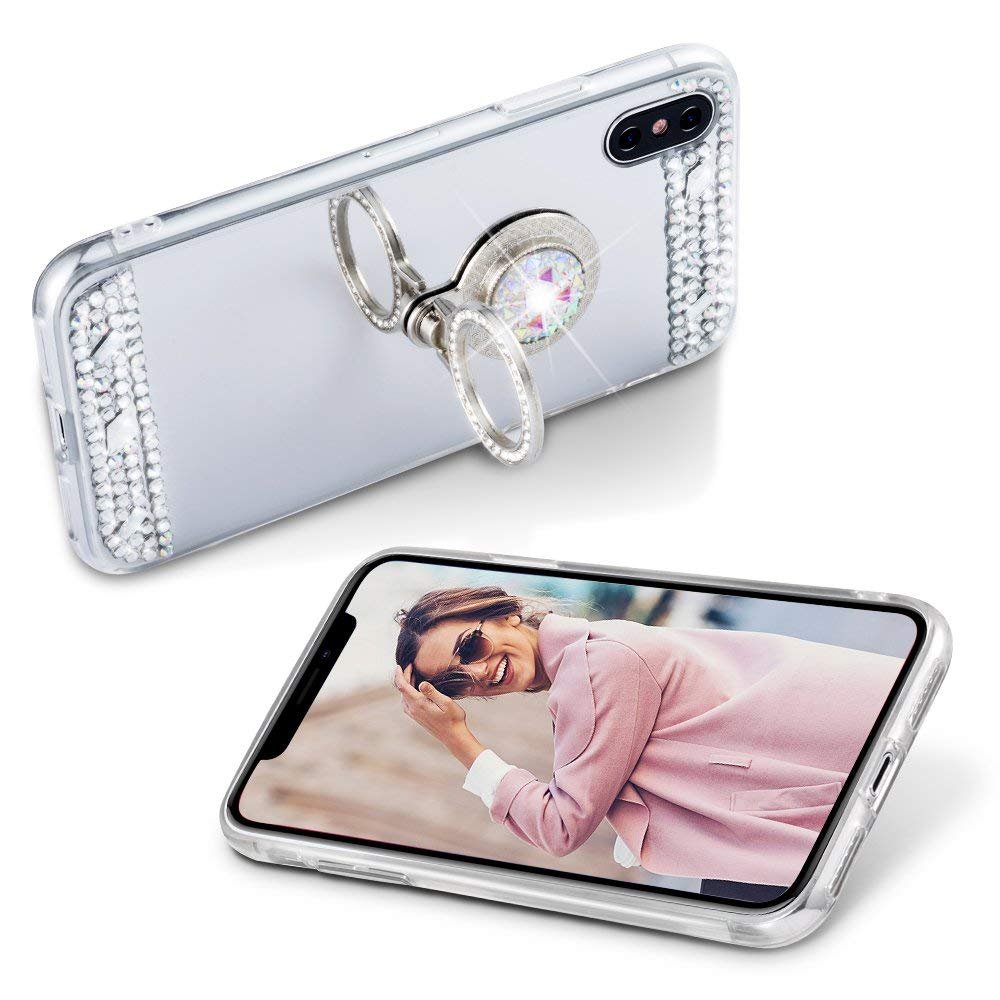 Carcasa iPhone XS Gris Diamantes Falsos