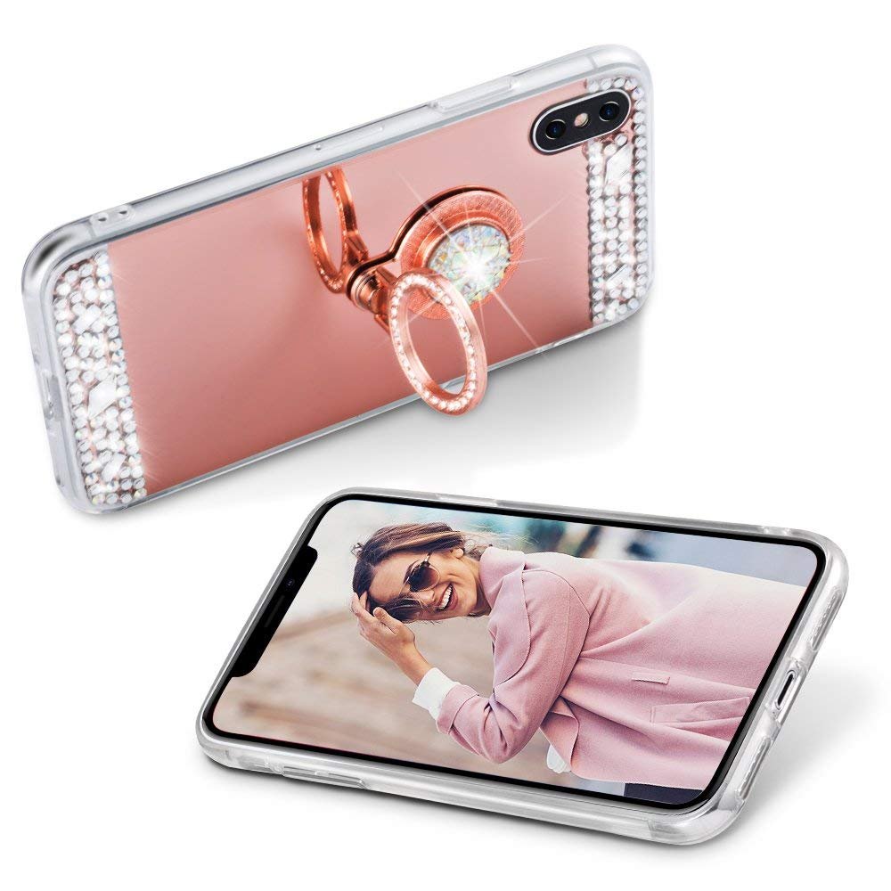 Carcasa iPhone XS Oro Rosa Diamantes Falsos